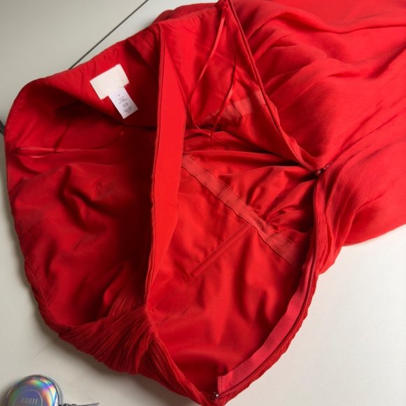 J Crew Vivid Poppy Red Pure Silk Lucienne One-Shoulder Chiffon Mini Dress Size 6 - Picture 11 of 12